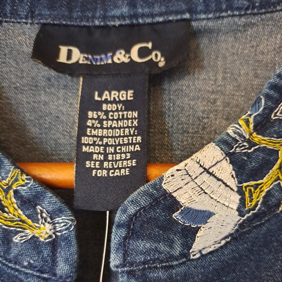 Denim and Co Women's Blue Floral Embroidered Zip Up Jacket NWT Sz Large - Picture 9 of 11